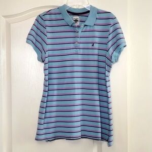 Old Navy sky blue pink burgundy stripe athletic prep polo top size large